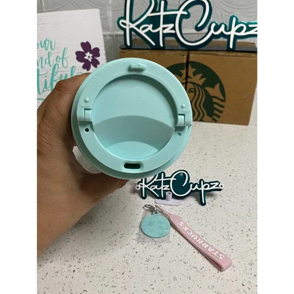 *Sold Out* Starbucks Pink & Green Plastic Tumbler w/Keychain, China - Picture 6 of 8